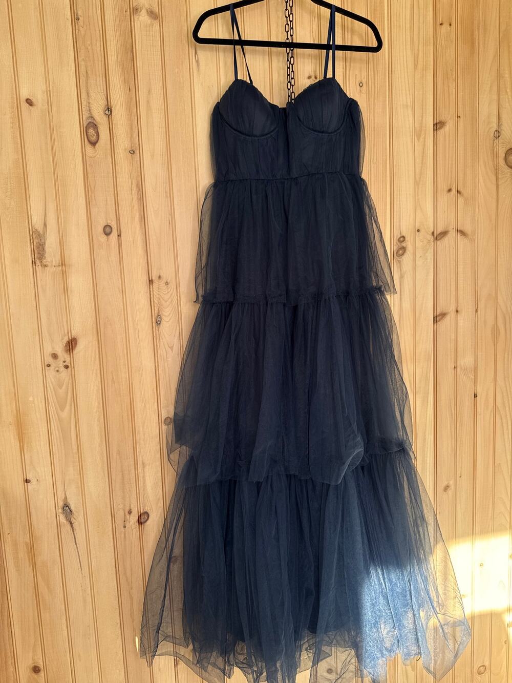 NWT Lulus Unforgettable Poise Navy Blue Tulle Bustier Tiered Maxi Dress Gala XL